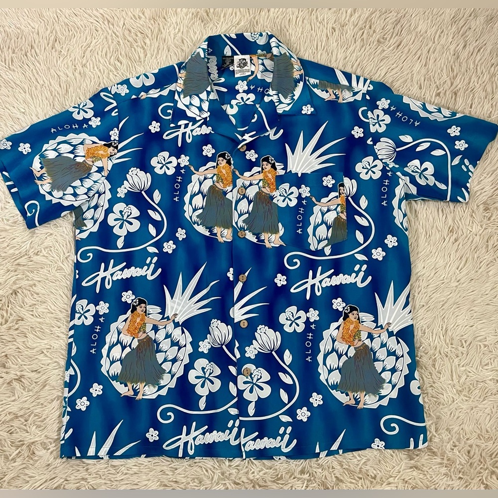 Size XL Kennington Ltd LA California Aloha Hula Girl Hawaiian‎ Shirt Pineapple